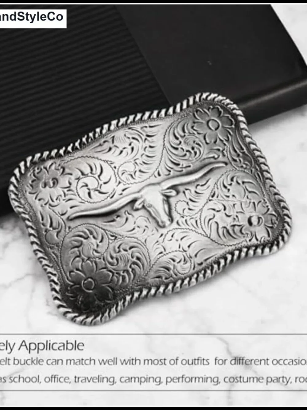 Western Cowboy Belt Buckle - Longhorn Rodeo Texas Antique Style Zinc Alloy